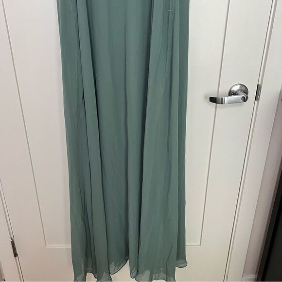 NEW Birdy Grey Gwennie Chiffon Bridesmaid Maxi Dress Sea Glass w/Slit Size XL - Picture 7 of 7